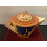 AN ABSTRACT STYLE TEAPOT ADAPTED FROM A DESIGN BY CLARICE CLIFF
