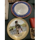 A HAND PAINTED DECORATIVE PLATE DEPICTING A HIGHLAND PIPER PAINTED BY MARGARET NANCY BAILEY AND A