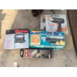 AN ASSORTMENT OF HAND TOOLS TO INCLUDE A BLACK AND DECKER HEAT GUN AND A JIGSAW