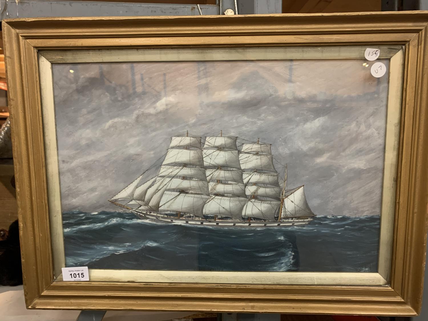 A FRAMED OIL OF A BOAT 'CLOSE HAULED' SIGNED E.W.PROSSER