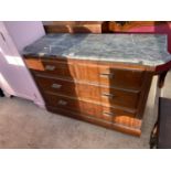 A VICTORIAN WALNUT CHEST OF DRAWERS WITH UNRELATED MARBLE TOP (A/F) , 45" WIDE