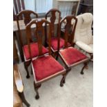 FOUR QUEEN ANNE STYLE MAHOGANY DINING CHAIRS ON CABRIOLE SUPPORTS