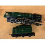 AN EVENING STAR 92220 LOCOMOTIVE MODEL AND A COAL CORGO TRAILER