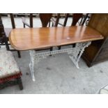 A VICTORIAN CAST IRON COALBROOKDALE STYLE PUB TABLE,WITH MAHOGANY TOP, 53x18"