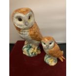 TWO BESWICK OWLS TO INCLUDE A LARGE AND SMALLER EXAMPLE