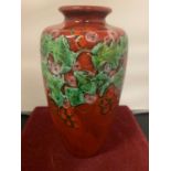 A LARGE ANITA HARRIS HAND PAINTED SIGNED VASE HOLLIES AND BERRIES