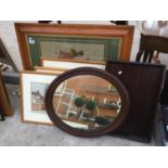 VARIOUS PRINTS AND PICTURES AND AN OVAL WALL MIRROR