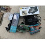 VARIOUS ELECTRICAL TOOLS TO INCLUDE BLACK AND DECKER WALL PPAPER STRIPPER, TWO SANDERS AND A 12V