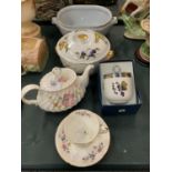 AN ASSORTMENT OF CERAMIC WARE TO INCLUDE A ROYAL WORCESTER TUREEN AND LIDDED JAR AND A ROYAL DOULTON