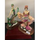 TWO ART DECO DANCERS ON WOODEN PLINTHS