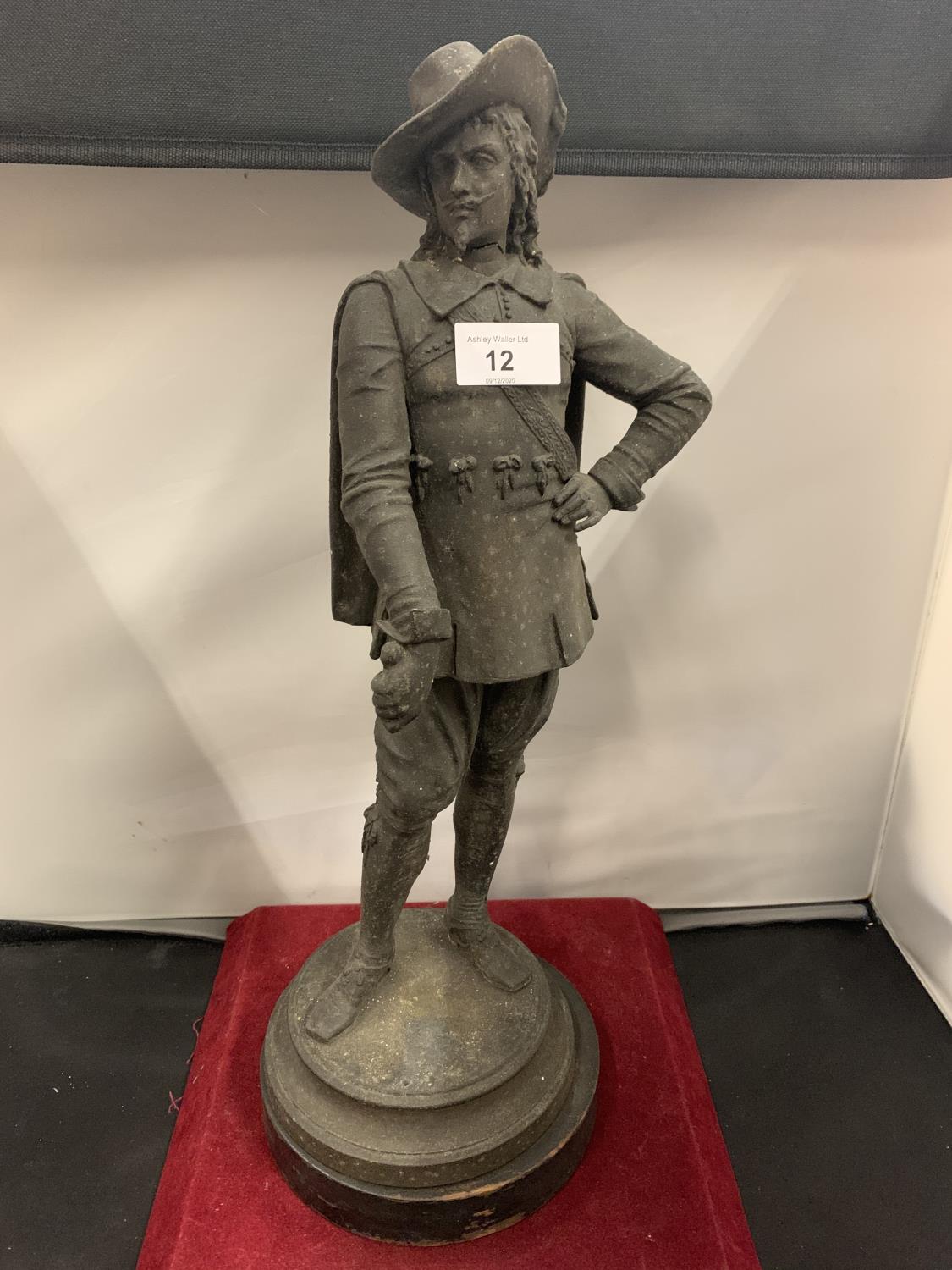 A SPELTER FIGURE OF A CAVALIER (A/F)