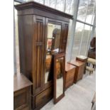 AN EDWARDIAN MAHOGANY MIRROR-DOOR WARDROBE WITH DRAWER TO THE BASE, 43" WIDE, TOGETHER WITH AN