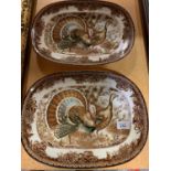 A MATCHING PAIR OF POULTRY PLATES FEATURING A GOBBLER AND A HEN TURKEY