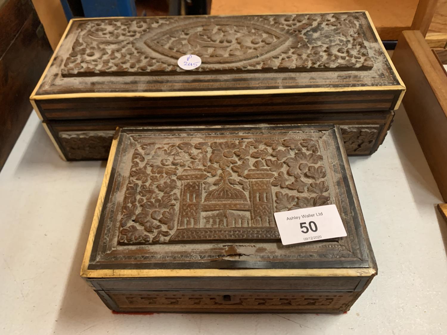 TWO DECORATIVE WOODEN BOXES