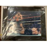 A MOUNTED SIGNED PHOTOGRAPH OF BOXER MIKE TYSON COMPLETE WITH CERTIFICATE OF AUTHENTICITY