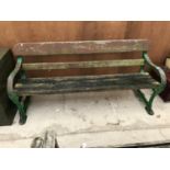 A VINTAGE RAILWAY BENCH WITH VERY HEAVY CAST BENCH ENDS