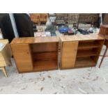 TWO CASTLE FURNITURE RETRO TEAK OPEN BOOKCASES, BOTH WITH SINGLE CUPBOARD