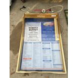 A VINTAGE LIGHT UP MENU ADVERTISING BOARD