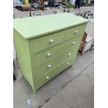 A MODERN WADES GREEN PAINTED CHEST OF TWO SHORT AND THREE LONG DRAWERS, 42" WIDE