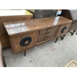 A RETRO MELAMINE SIDEBOARD WITH TWO DOORS AND THREE DRAWERS