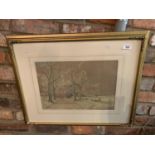 A GILT FRAMED PICTURE OF A COUNTRYSIDE SCENE