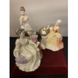 THREE FIGURINES TO INCLUDE TWO COALPORT AND ONE DOULTON MEDITATION (ALL A/F)