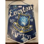 AN EVERTON PENNANT WITH PLAYERS SIGNATIRES TO INCLUDE ALAN BALL AND HOWARD KENDALL COMPLETE WITH