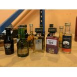 TEN MINIATURE BOTTLES OF LIQUEURS TO INCLUDE PORT, AMARETTO ETC