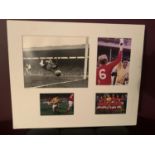 FOUR PHOTOGRAPHS OF GORDEN BANKS ONE SIGNED BY HIM IN A MOUNT COMPLETE WITH CERTIFICATE OF