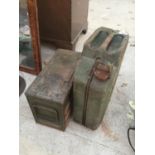 A VINTAGE JERRY CAN AND A FURTHER VINTAGE STORAGE CHEST