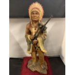 A RESIN FIGURE OF A NATIVE AMERICAN CHIEF (HEIGHT APPROX. 52CM)