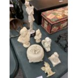 AN ASSORTMENT OF CERAMIC WARE TO INCLUDE TWO GREEK GODDESS BUSTS AND A 'FLORENCE' LADY WITH A DOG