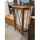 A MAHOGANY CHINA CABINET ON CABRIOLE SUPPORTS WITH GLAZED PANEL DOORS AND SIDES