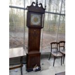 A 19TH CENTURY MAHOGANY EIGHT DAY LONGCASE CLOCK WITH SWAN NECK PEDIMENT AND SQUARE BRASS FACE