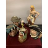 FIVE VARIOUS TOBY JUGS SOME DOULTON AND A PIRATE