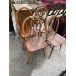 FOUR ERCOL OAK DINING CHAIRS