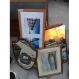 TWO FRAMED PRINTS AND TWO FRAMED WALL MIRRORS