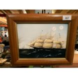 A FRAMED WEDGWOOD CERAMIC PLAQUE OF A SHIP