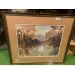 A FRAMED AND SIGNED ABSTRACT WATER COLOUR