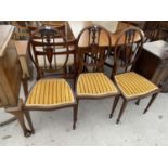 THREE EDWARDIAN MAHOGANY AND INLAID BEDROOM CHAIRS