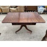 A MAHOGANY 19TH CENTURY STYLE DROP-LEAF TABLE ON TRIPOD BASE WITH SINGLE DRAWER