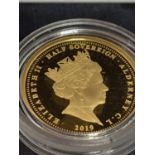 A 2019 GOLD HALF SOVEREIGN DEPICTING D DAY 75 IN A CAPSULE