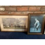 ONE LARGE WOODEN FRAMED PRINT OF A VILLAGE CRICKET SCENE SIGNED ROY PERRY AND A WOODEN FRAMED