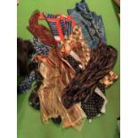 AN ASSORTMENT OF COLOURFUL LADIES SCARVES TO INCLUDE SILK
