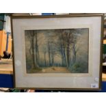 A FRAMED WATERCOLOUR OF TRENTHAM WOODS WITH PHEASANTS IN THE FOREGROUND