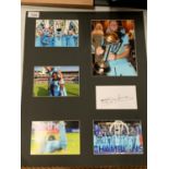 FIVE MOUNTED COLOUR PHOTOGRAPHS FEATURING THE ENGLAND CRICKET TEAM TO INCLUDE BEN STOKES' AUTOGRAPH