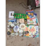 A COLLECTION OF ITEMS TO INCLUDE CHILDRENS BOOKS, TETLEY TEA FOLK HOIUSES ETC