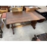 A WEBBER FURNITURE (CROYDON RANGE) OAK REFECTORY STYLE TABLE WITH DROP-END LEAVES, 51x30" CLOSED,