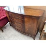 A REPRODUX BEVAN & FUNNELL BOW FRONT MAHOGANY SIDEBOARD WITH TWO DOORS AND FOUR DRAWERS