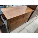 A VICTORIAN SATINWOOD CHEST OF 2 SHORT + 2 LONG DRAWERS 40.5" WIDE